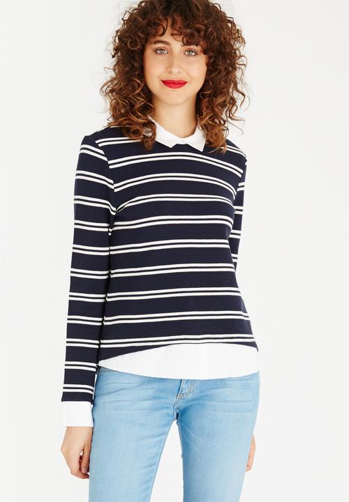 ONLY - Carmen 2-in-1 Top Navy & White