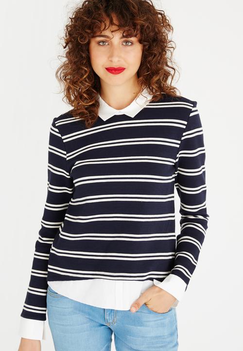 ONLY - Carmen 2-in-1 Top Navy & White
