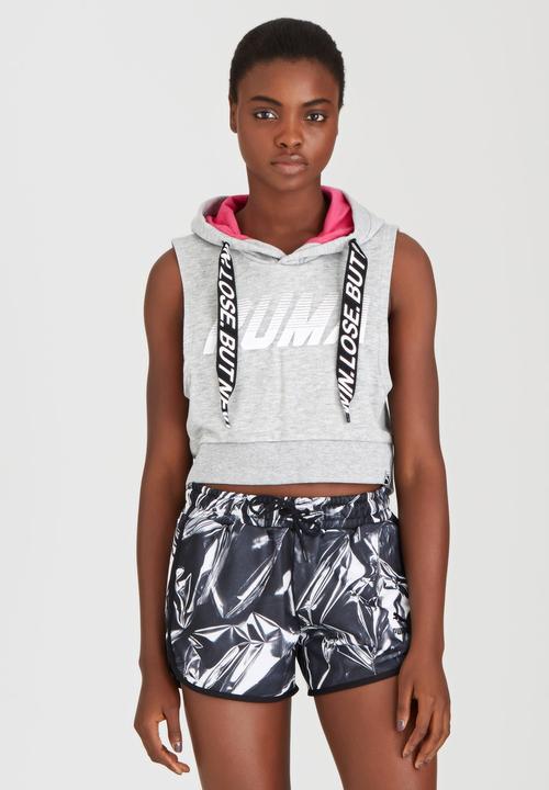 PUMA - Cropped Sleeveless Hooded Sweater Grey Melange