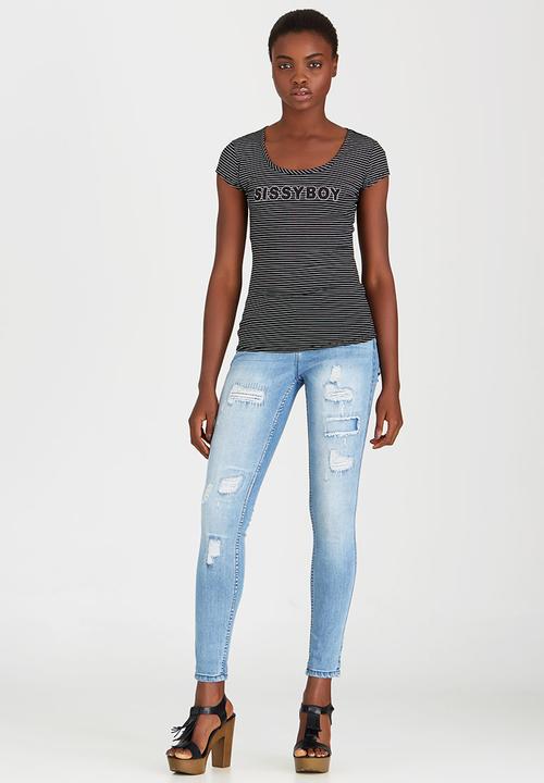 SISSY BOY - Caspian Logo Tee with Lace Back Black and White