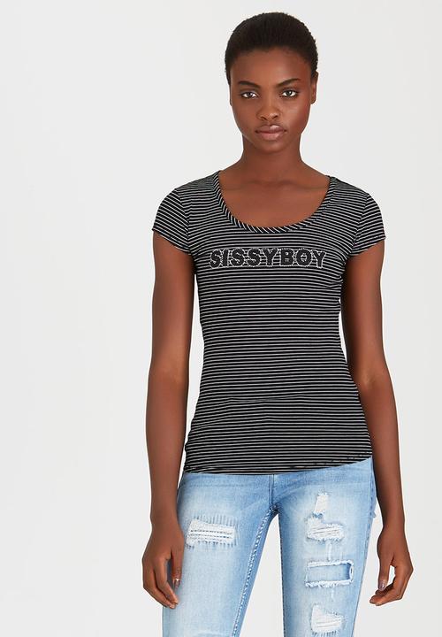 SISSY BOY - Caspian Logo Tee with Lace Back Black and White