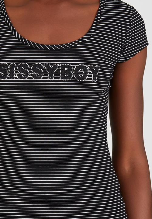 SISSY BOY - Caspian Logo Tee with Lace Back Black and White