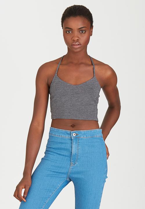 c(inch) - Strap Detail Crop Top Grey Melange