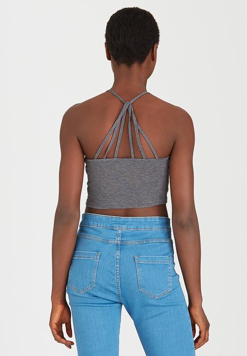 c(inch) - Strap Detail Crop Top Grey Melange