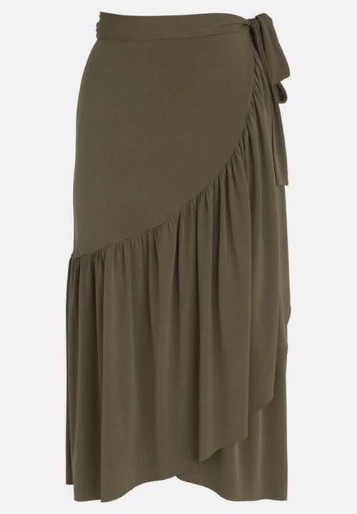 STYLE REPUBLIC - Frill Detail Wrap Skirt Khaki Green