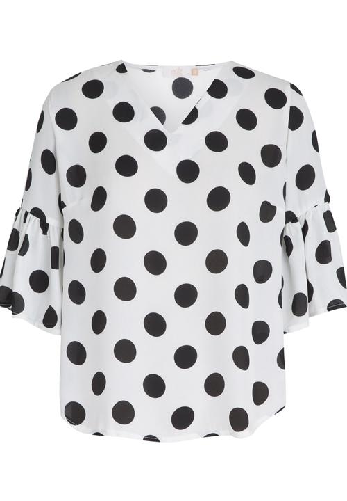 edit - Flutter Sleeve Blouse with Ties Black and White