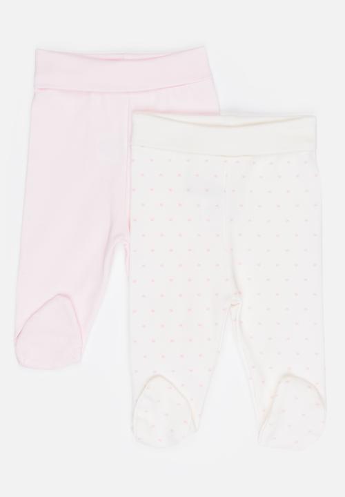 Baby Corner - Footed pants 2 pack - pink & white