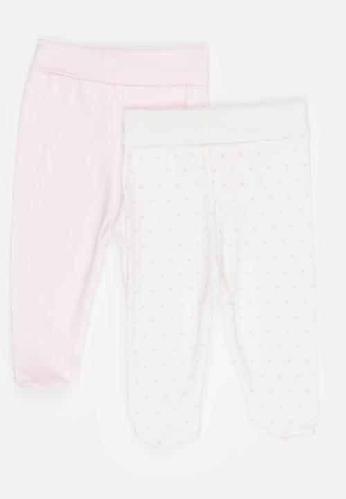 Baby Corner - Footed pants 2 pack - pink & white