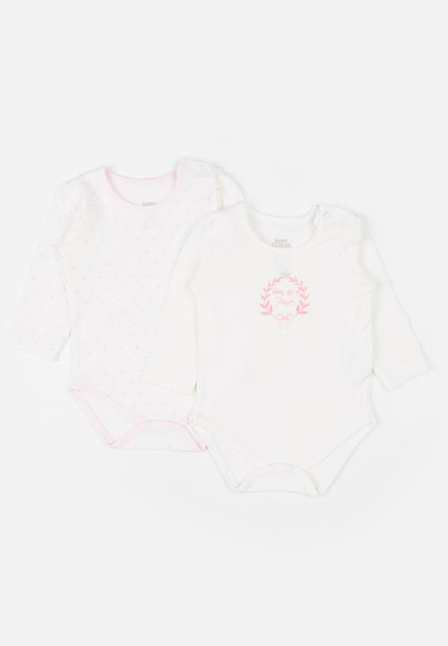 Baby Corner - Little Princess  2 Pack Long Sleeve Bodysuits White