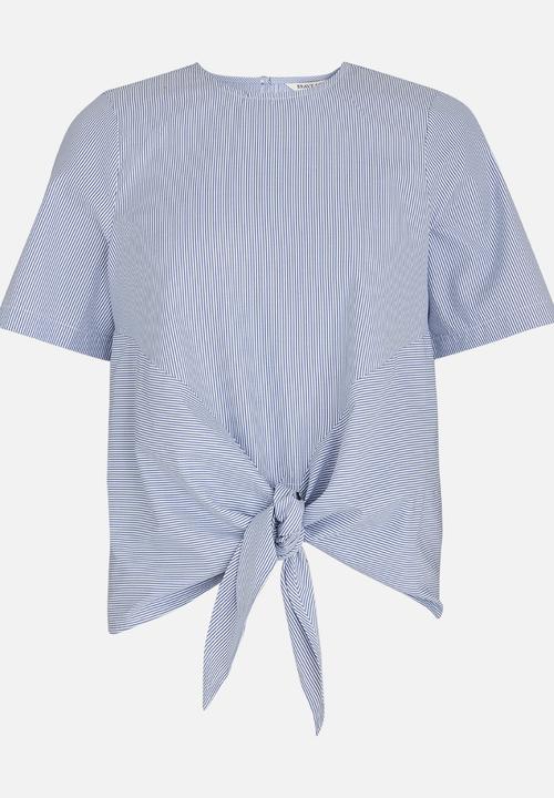 Brave Soul - Striped Tie Front Tee Blue and White