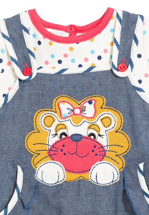 Hooligans - Embroidered denim romper set (top and dungarees with lion)