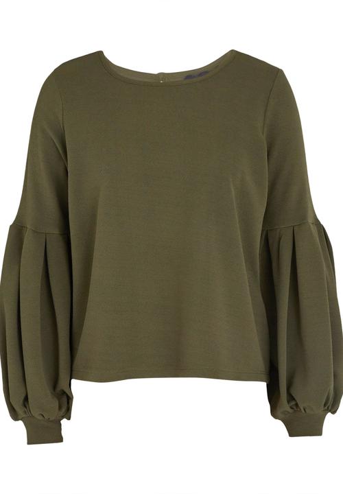 STYLE REPUBLIC - Volume Sleeve Knit Top Dark Green