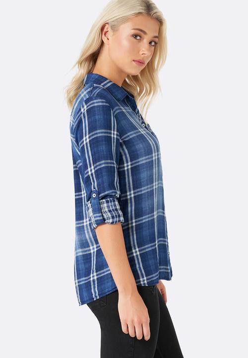 Forever New (Spree) - Kellie Checked Shirt Blue and White