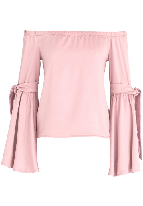 STYLE REPUBLIC - Bell Sleeve Bardot Blouse Pale Pink
