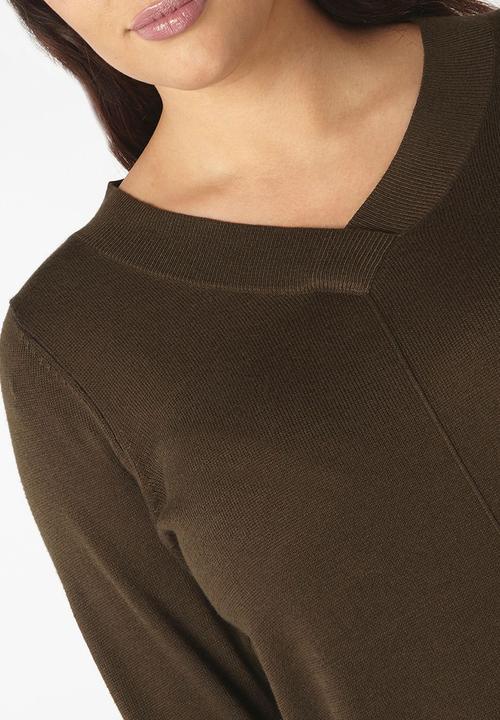 EVANS - V-Neck Long Sleeve Sweater Khaki Green