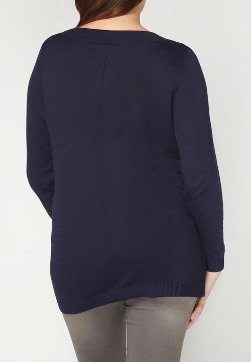 EVANS - V-Neck Long Sleeve Sweater Navy