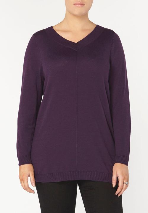 EVANS - V-Neck Long Sleeve Sweater Dark Purple