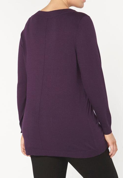 EVANS - V-Neck Long Sleeve Sweater Dark Purple