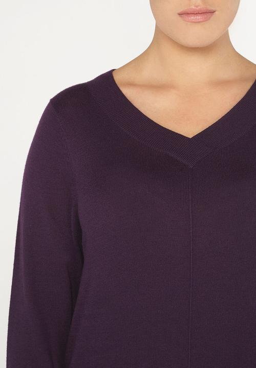 EVANS - V-Neck Long Sleeve Sweater Dark Purple