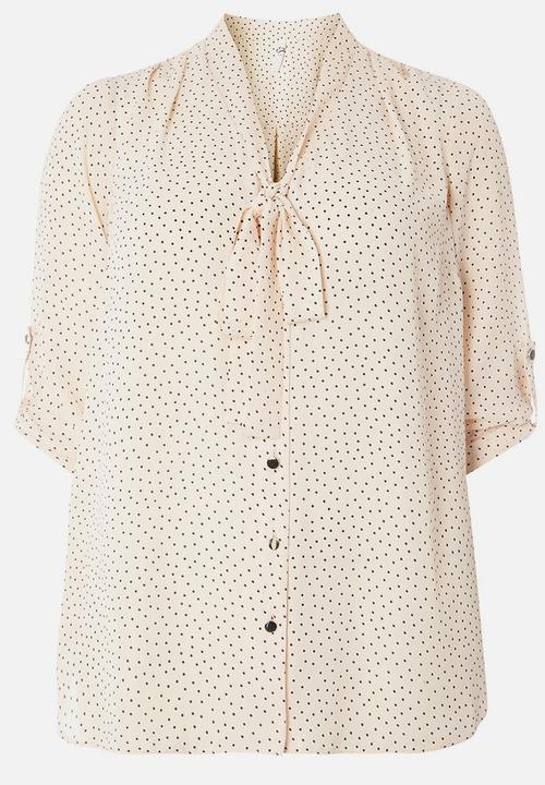 EVANS - Polka Dot Tie Detail Top Cream