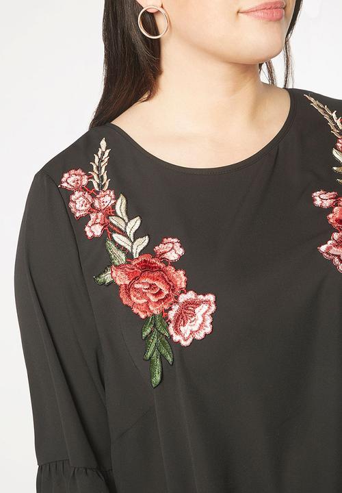 EVANS - Embroidery Detail Top Black