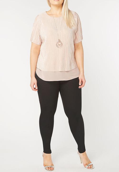 EVANS - Short Sleeve Pleated Top Pale Pink