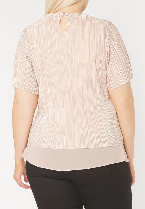 EVANS - Short Sleeve Pleated Top Pale Pink