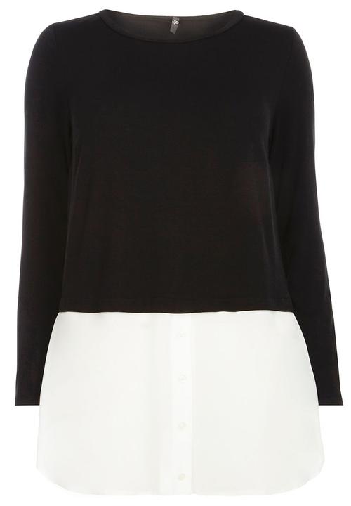 EVANS - 2-in-1 Long Sleeve Top Black and White