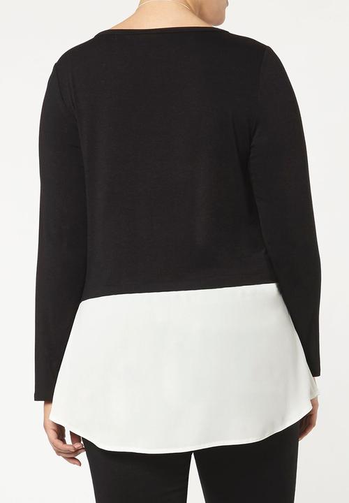 EVANS - 2-in-1 Long Sleeve Top Black and White