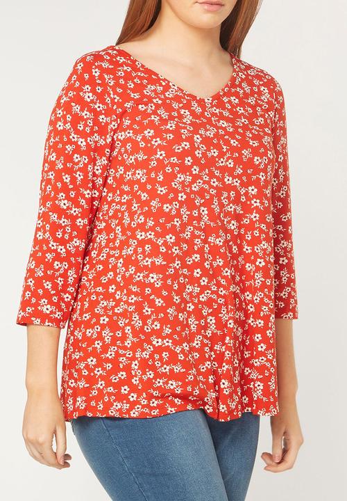 EVANS - Floral Print 3/4 Sleeve Top Multi-colour