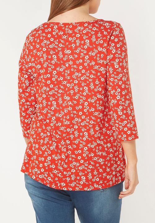 EVANS - Floral Print 3/4 Sleeve Top Multi-colour