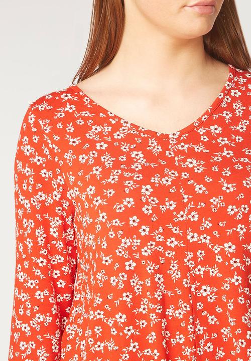 EVANS - Floral Print 3/4 Sleeve Top Multi-colour