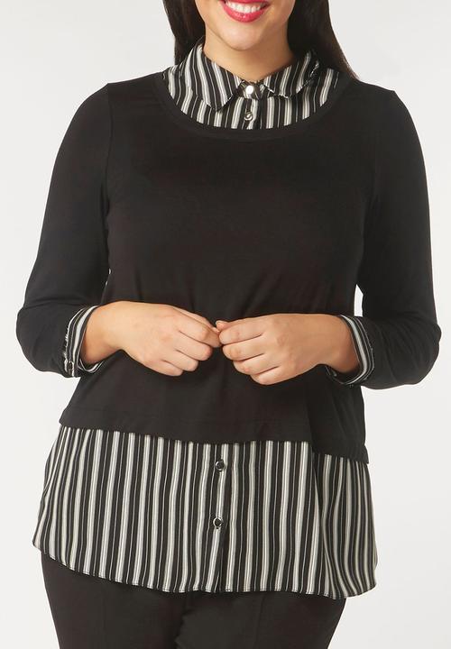EVANS - Striped 2-in-1 Shirt Black and White