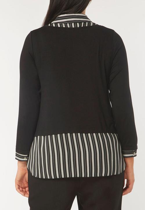 EVANS - Striped 2-in-1 Shirt Black and White
