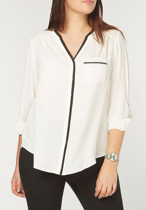 EVANS - Contrast Trim Shirt Black and White