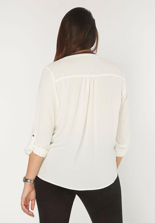 EVANS - Contrast Trim Shirt Black and White