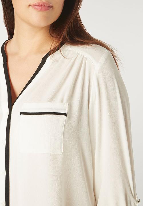 EVANS - Contrast Trim Shirt Black and White