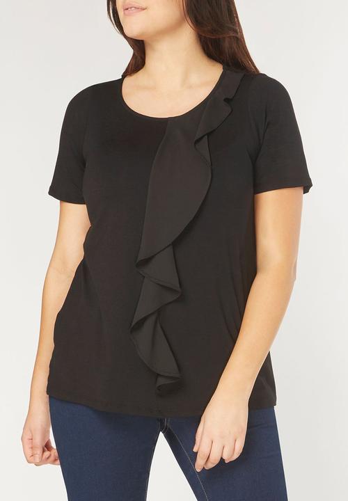 EVANS - Frill Detail Blouse Black