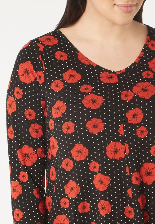 EVANS - Poppy Print Top Black