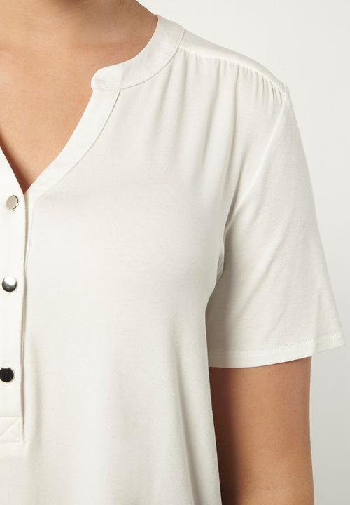 EVANS - Short Sleeve Jersey Shirt Cream