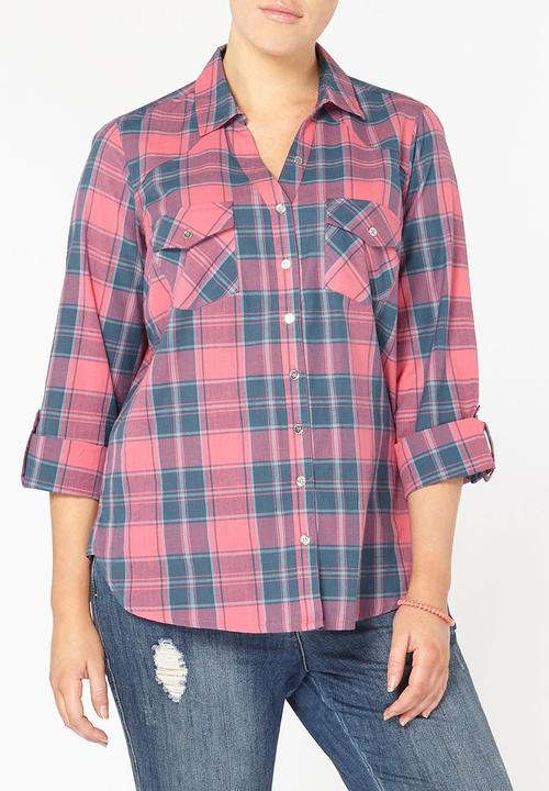 EVANS - Roll-up Sleeve Check Shirt Mid Pink