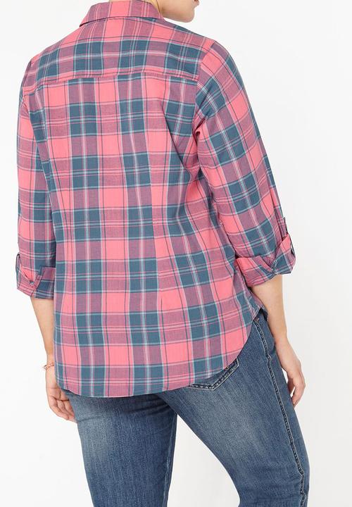 EVANS - Roll-up Sleeve Check Shirt Mid Pink