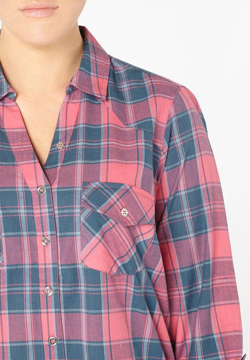 EVANS - Roll-up Sleeve Check Shirt Mid Pink