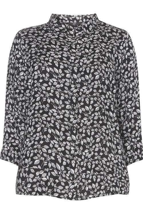 EVANS - Leaf Print Shirt Black and White