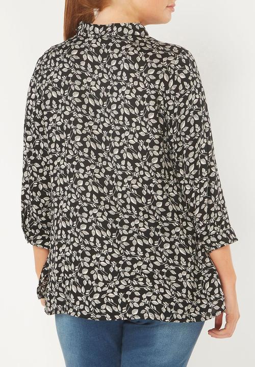 EVANS - Leaf Print Shirt Black and White