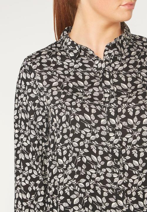 EVANS - Leaf Print Shirt Black and White