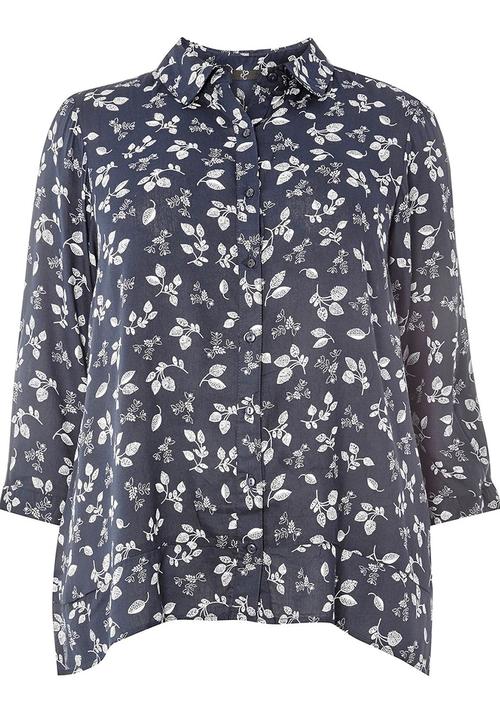 EVANS - Leaf Print Shirt Navy