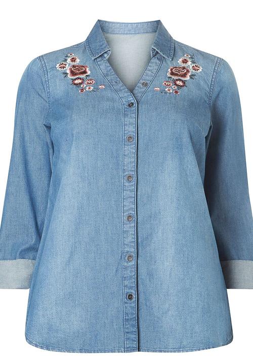 EVANS - Embroidery Detail Denim Shirt Blue