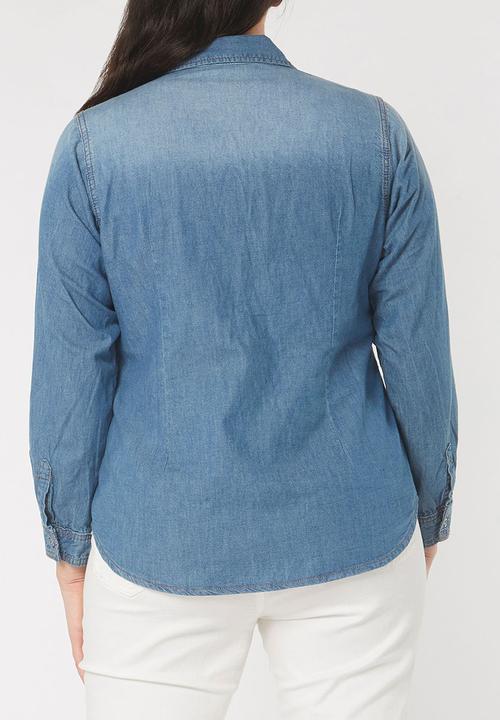 EVANS - Embroidery Detail Denim Shirt Blue