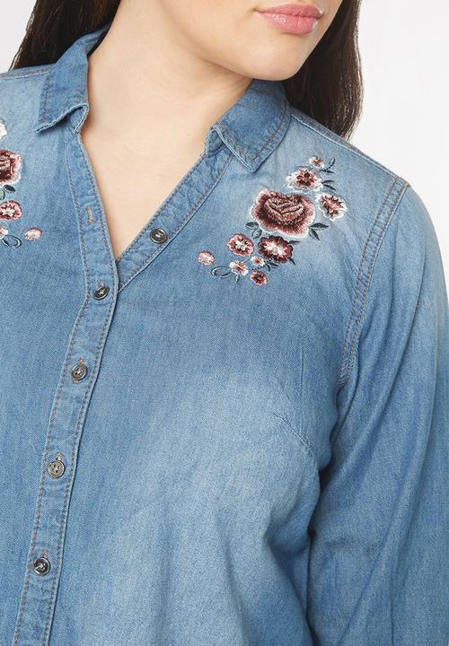 EVANS - Embroidery Detail Denim Shirt Blue